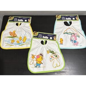 Vintage Snap Plastic & Terry Bib Cloth Baby Tommee Tippee New Old Stock Lot Of 3